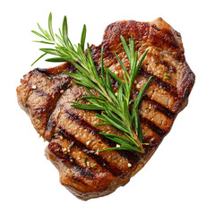 A perfectly grilled steak with rosemary isolated on transparent background