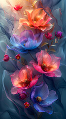 delicate floral composition with fantasy blossoms in soft artistic tones