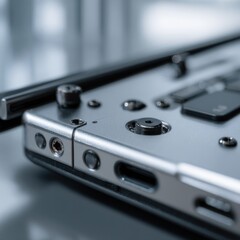 Detailed view of hinges showcasing modern design and materials.