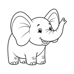 Fototapeta premium A cheerful and happy cartoon baby elephant illustration. Black and white line art for a children's coloring book page to inspire creativity.