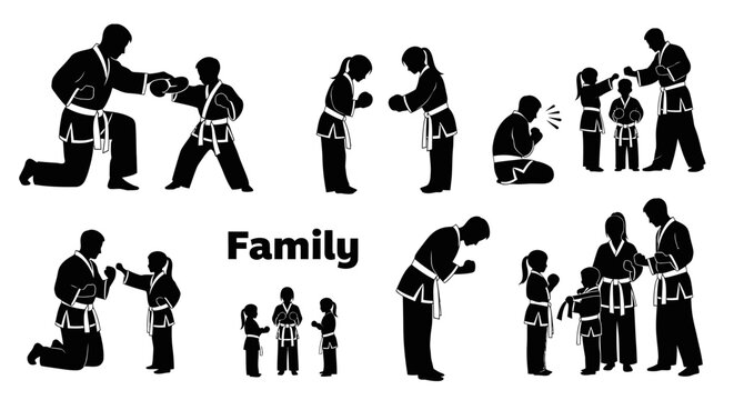 Karate Family Silhouettes Martial Arts Training.
