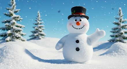 Happy Snowman in a Snowy Forest a Cool Birthday