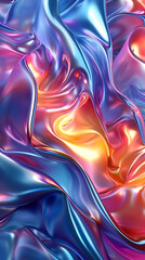 Satin-style glossy waves in violet and gold with smooth light reflections