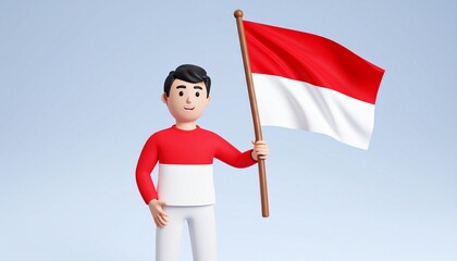 Celebrate Indonesia's Independence Day with a Patriotic 3D Character Holding the Nation's Flag