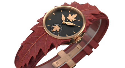 A stylish leafthemed wristwatch isolated on transparent background