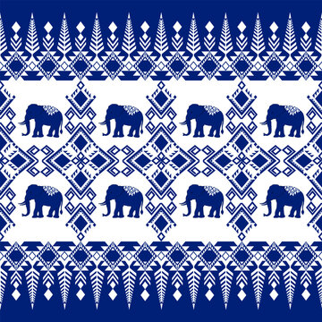 Thai elephant border, ethnic pattern, ornament, Thai traditional style, illustration design for background,carpet,wrapping, textile, silk, fabric,trousers