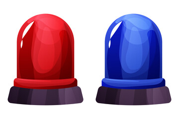 Siren emergency signal, flashing alarm. Red and blue lamps set police, ambulance or rescue urgent warn. Attention flasher alert. 