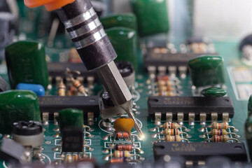 Damaged electronic circuit board soldering