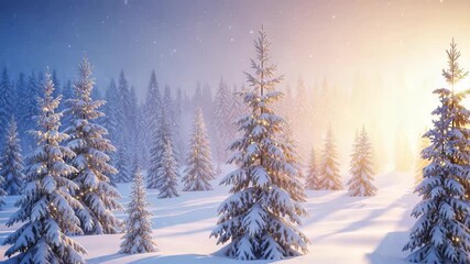 Snowy pine trees in a winter wonderland landscape view - Powered by Adobe