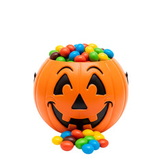 Halloween Candy Corn Pumpkin Bucket; Festive, Cheerful, Colorful Candies; Autumnal Stock Image