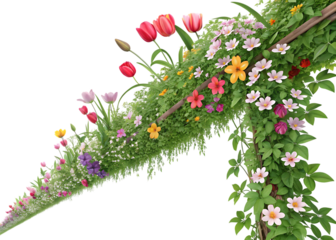 Beautiful floral cross decoration with lush greenery isolated on transparent background