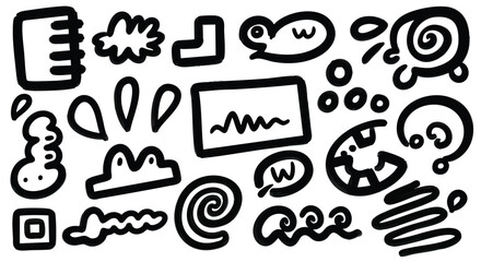 Abstract black line art design with various shapes and patterns.