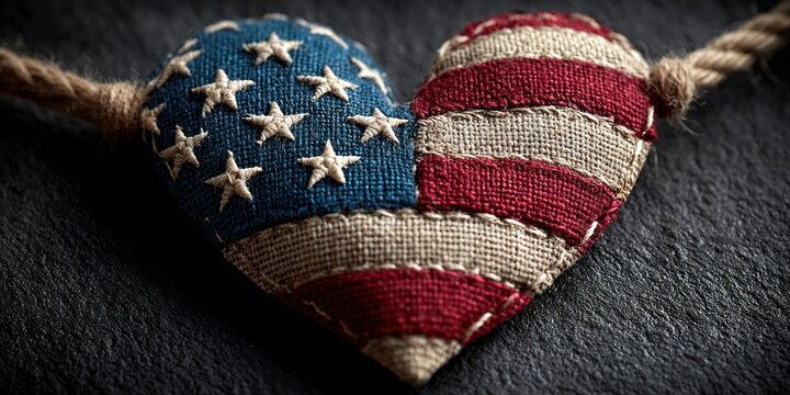 Freedom celebration banner with heart on black backdrop