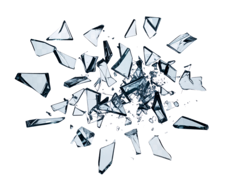 Exploding Glass Shards Suspended in Midair – Realistic Transparent Background Debris Effect PNG