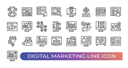 Digital marketing icon sets outline design
