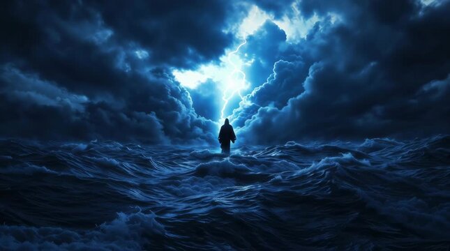 Jesus walks on water across the sea