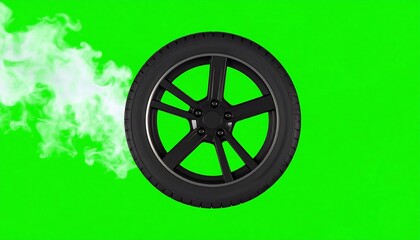 Smoking tire against a green screen