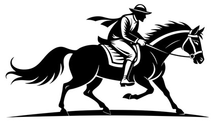 Obraz premium horse and rider black and white silhouette on white background