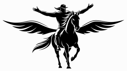 horse and rider black and white silhouette on white background