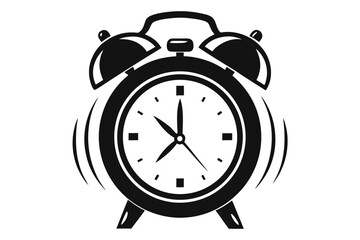 ringing alarm clock black and white silhouette on white background