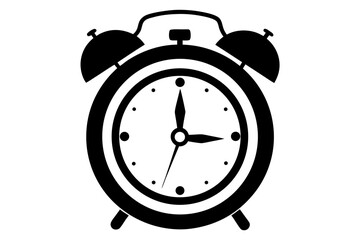 ringing alarm clock black and white silhouette on white background