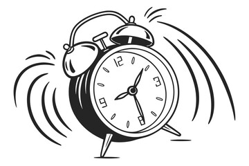 ringing alarm clock black and white silhouette on white background
