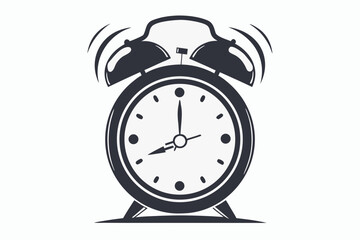 ringing alarm clock black and white silhouette on white background