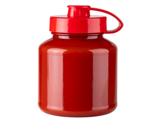 Red Condiment Squeeze Bottle with Flip-Top Cap, Isolated PNG
