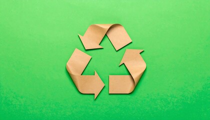 Recycled paper arrows form a recycling symbol on a green background