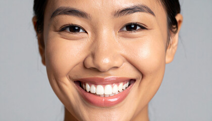 Headshot portrait of a young woman with a lovely expression looking at the camera.