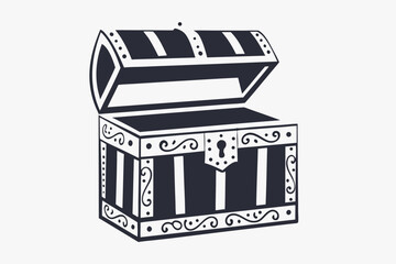 wooden chest black and white on white background