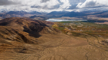aerial view of Yashilkul lake in Gorno Badakhshan Autonomous Province, Tajikistan Pamir highway...