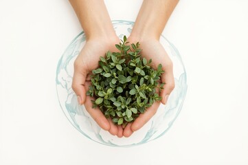 Nurturing hands protecting small green plant symbolizing environmental care perfect for sustainability conservation eco-friendly presentation content
