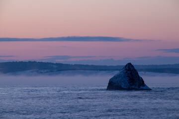 Dawn over the Sea of Okhotsk in the harsh winter