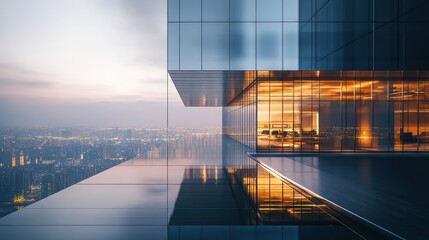 Sleek futuristic corporate office building with a reflective glass facade minimalistic design on architectural vibrant city reflections