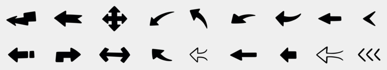 Arrow Icon Set. Pixel Perfect Vector EPS 10 Illustration, Vector collection of hand drawn arrows swirls box and other design elements in black and white doodle style. Vector illustration