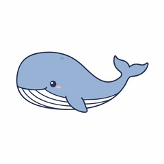 Obraz premium Cartoon Blue Whale with Pink Cheek and Black Outlines Swimming Right