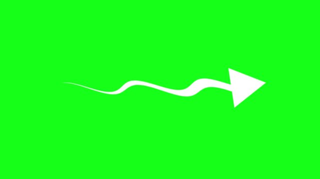 Animated arrow with a wavy tail on a green screen background, ideal for motion graphics and visual effects.