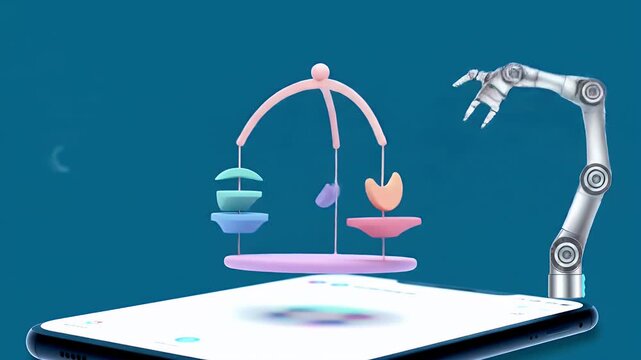 AI robo-advisor subtly balancing portfolio mobile metaphor &ndash; a professional cinematic concept visualization