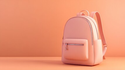 Stylish pink backpack on a peach-colored background showcasing modern design and functionality for everyday use