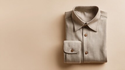 Soft beige long-sleeve shirt folded neatly on a light background, perfect for casual or formal occasions