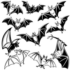 Halloween Bat Clipart Set – Flying and Hanging Bats Illustrations for Spooky Designs