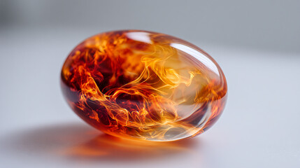 An ovalshaped object resembling an egg, filled with swirling orange and red flames, glows brightly