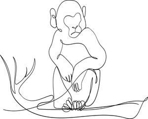 Contemplative Monkey Line Art
