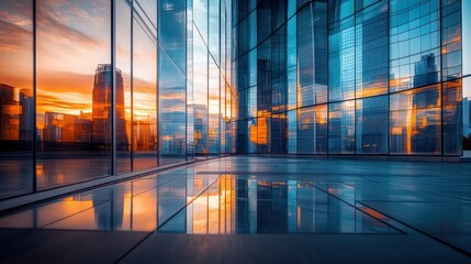 Smart corporate office building with a reflective glass facade ultra-modern architectural elements sleek clean surfaces reflections of a futuristic city