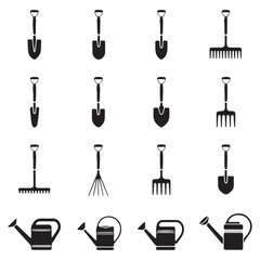 Gardening tools vector silhouette set