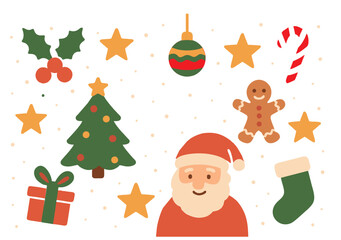 Colorful Christmas Icon Set Featuring Santa, Christmas Tree, and Holiday Elements