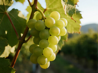 Sunlit Bunch of Fresh Green Grapes