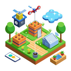 Smart farm technology and sustainable agriculture concept isolated on white background