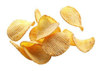 Naklejka premium potato chips in air isolated on white background